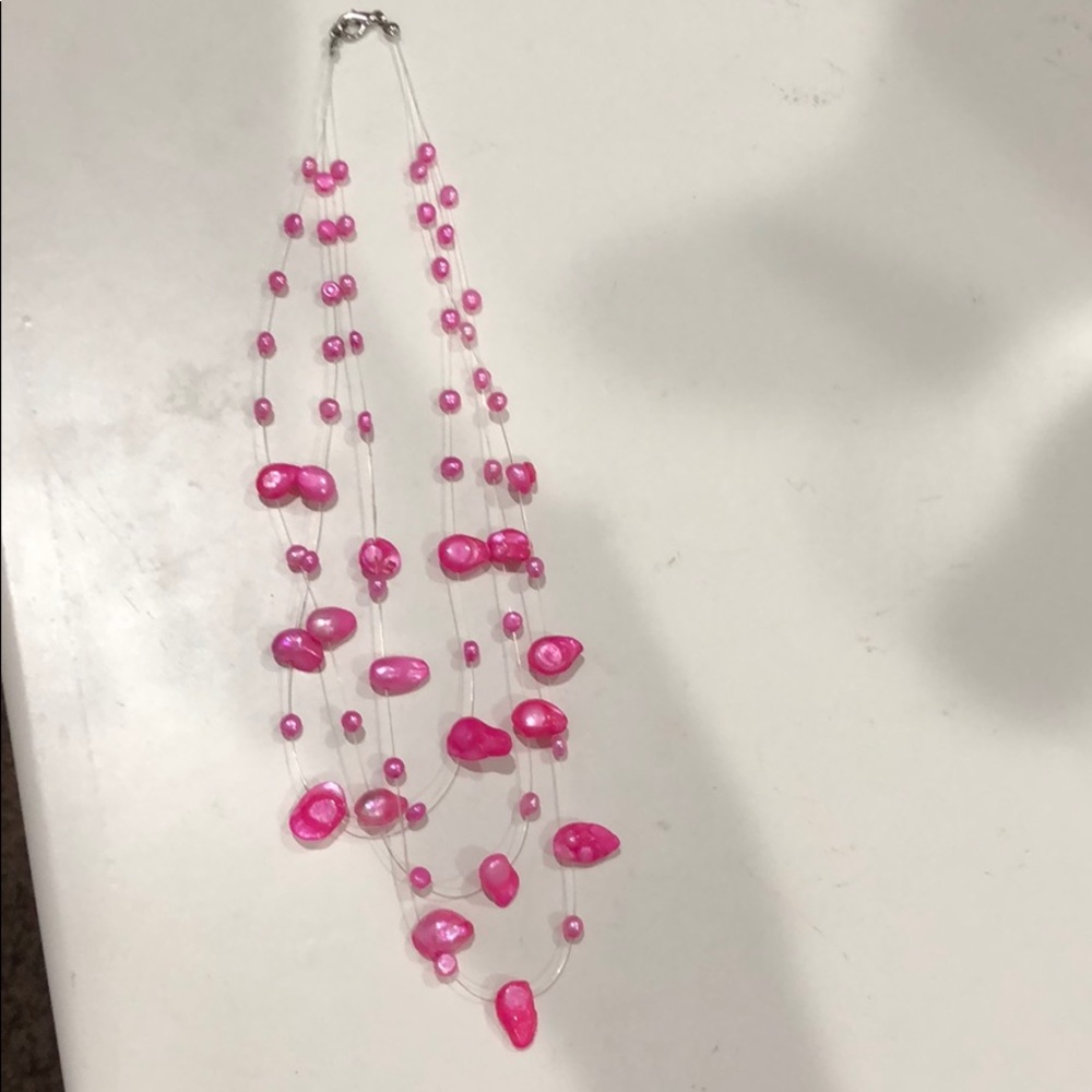 Hot pink floating pearl necklace